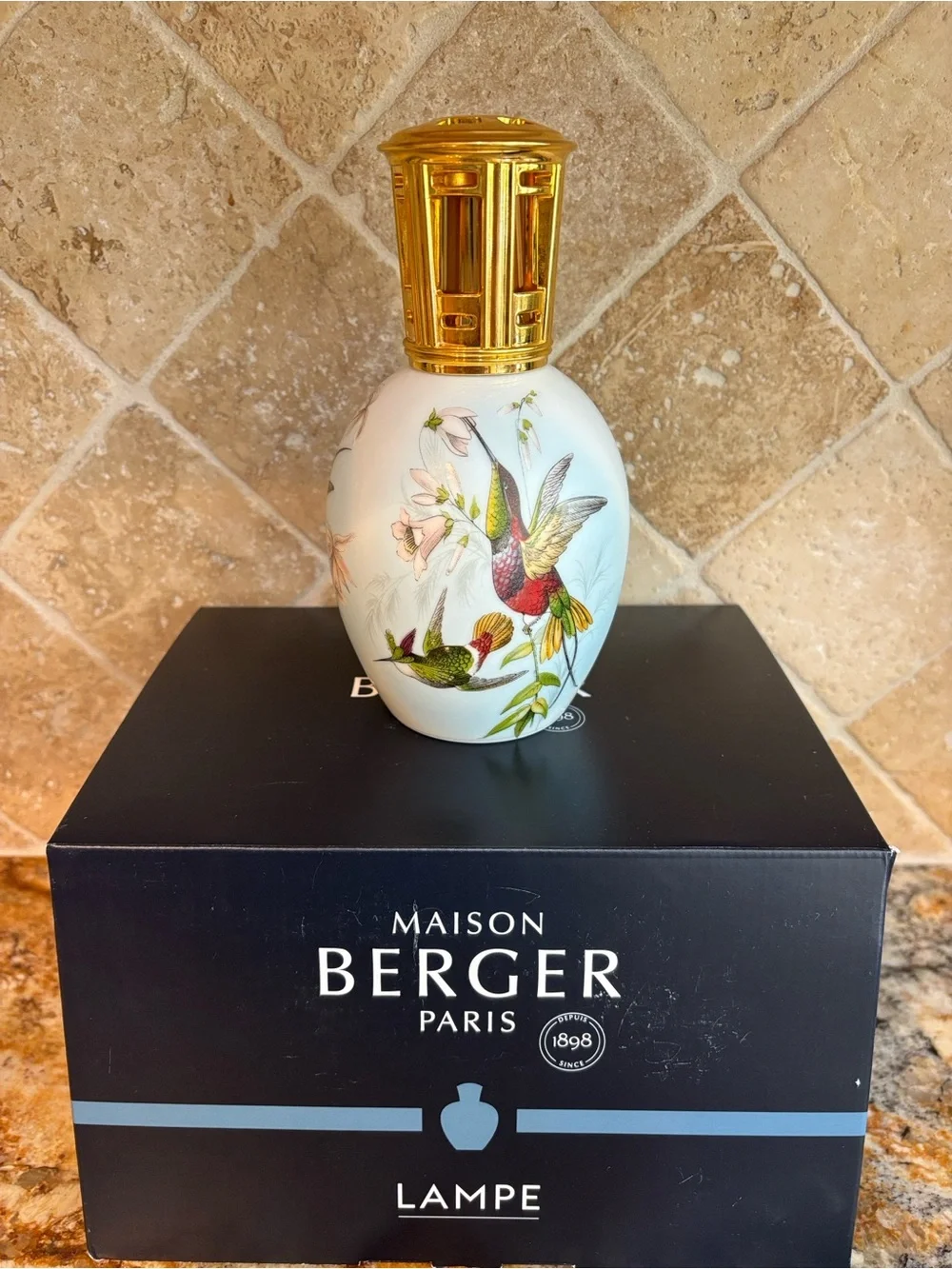 Vintage Lampe Berger Limoges Porcelain Air Purifing Lamp with Hummingbirds